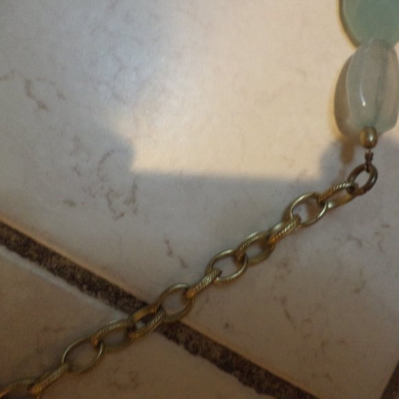 WOMEN'S PLASTIC STONE SHAPE + METAL BELT   - SEAGLASS GREEN BLUE -   Size: M/L - Picture 7 of 8